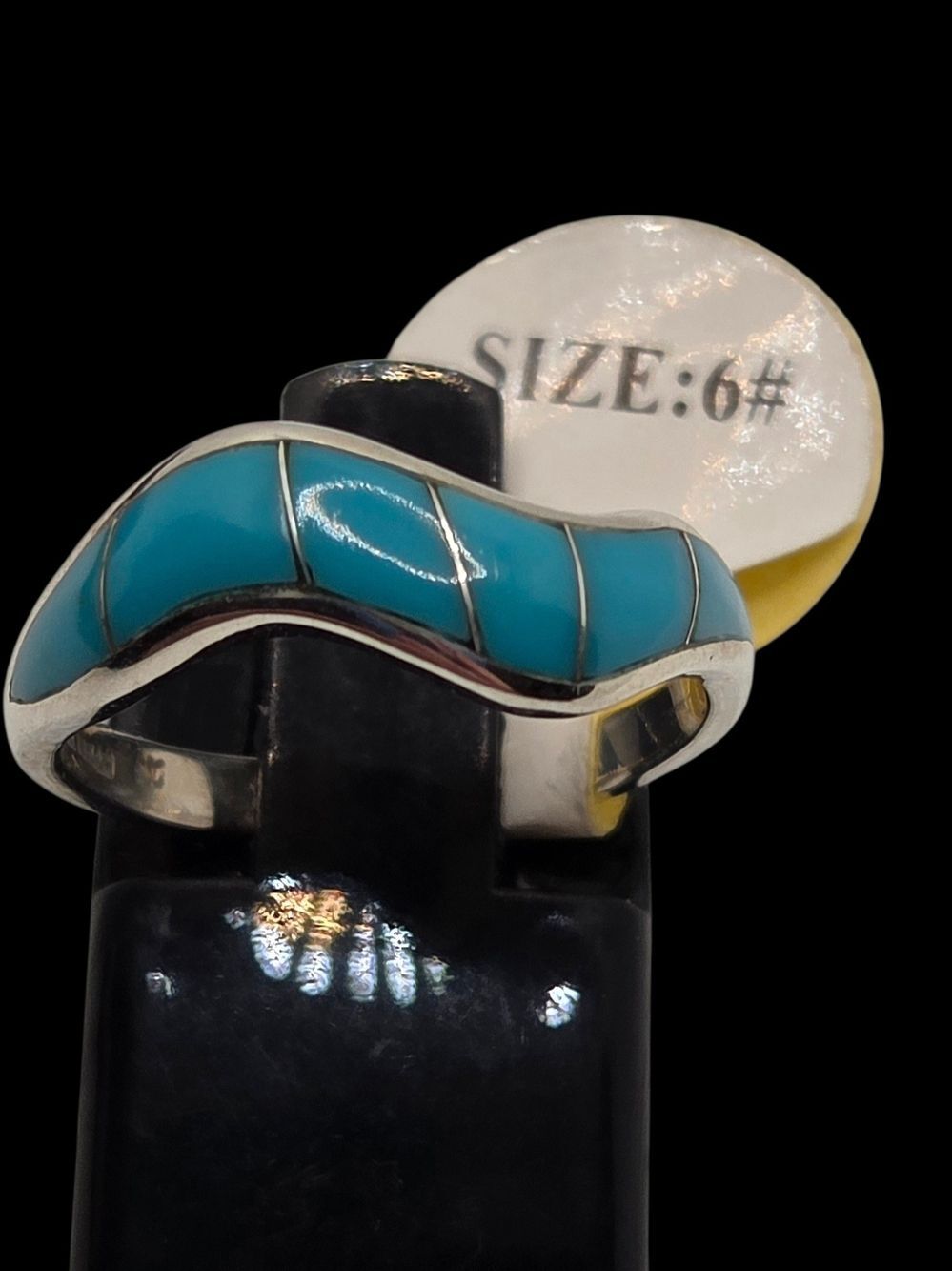 Sterling Silver Turquoise Wave Inlay Ring • Size 6